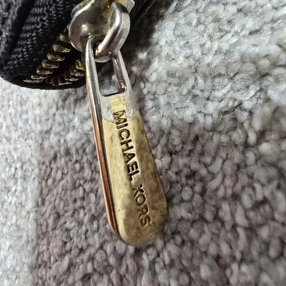 Michael Kors Continental Black and Gold Signature Logo  Zip-Around Wallet